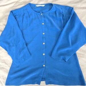 Trina Turk 100% Silk Blue Button-Up Blouse